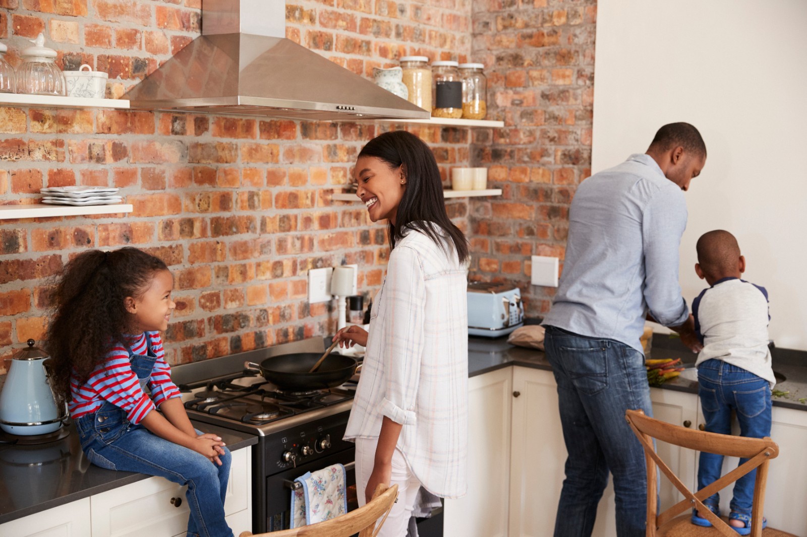 family in a kitchen