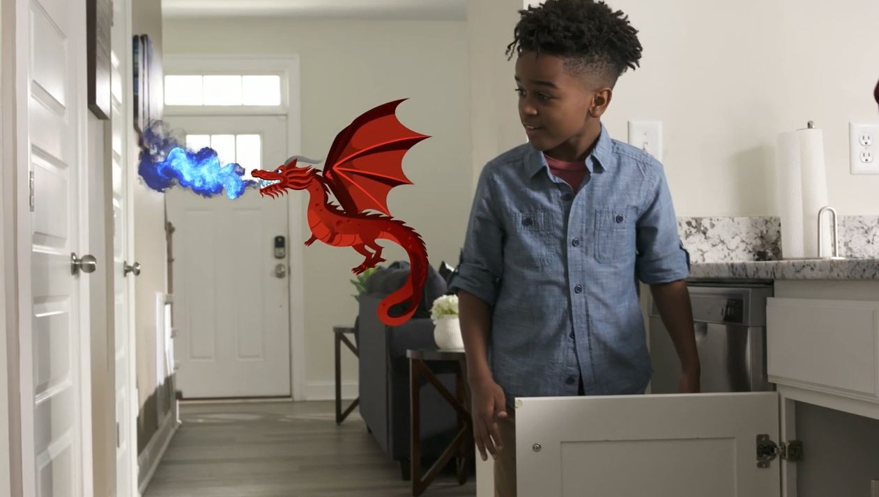 little boy in a house with a dragon