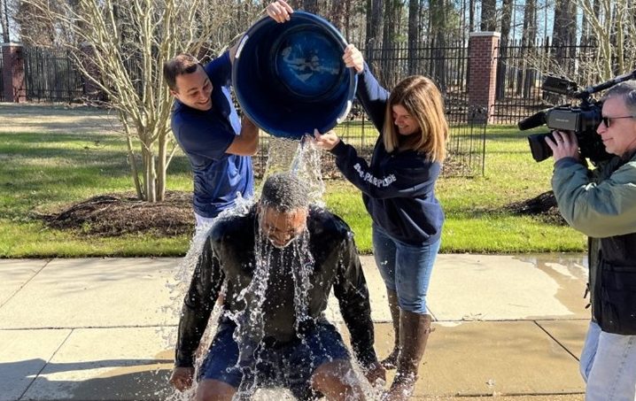 Donovan gets water dumped over his head